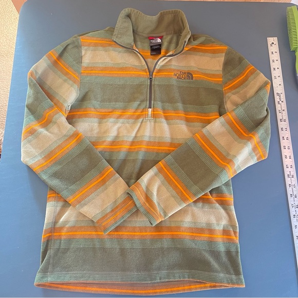 THE NORTH FACE Rare Vintage Green Striped 1/4 Zip Fleece Sweatshirt 2000s - Picture 2 of 10
